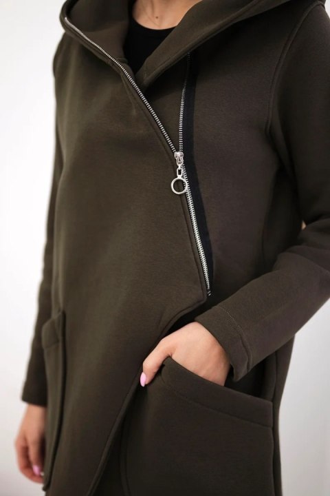 Bluza ocieplana z asymetrycznym suwakiem khaki Bluza ocieplana z asymetrycznym suwakiem khaki