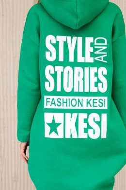 Bluza ocieplana z długim tyłem i kapturem zielona