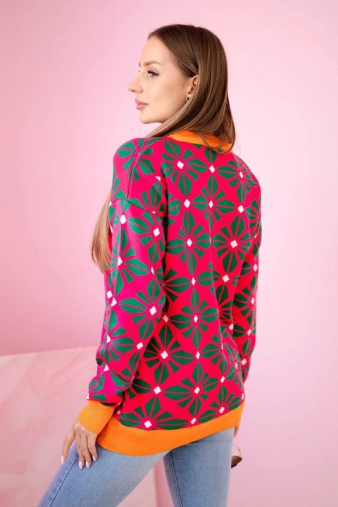 Sweter z geometrycznym motywem fuksja Sweter z geometrycznym motywem fuksja