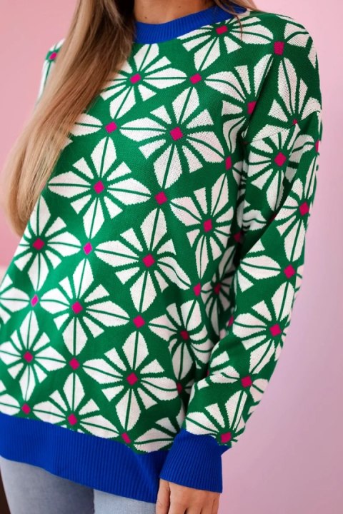 Sweter z geometrycznym motywem zielony Sweter z geometrycznym motywem zielony