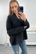 Bluzka muślinowa z podwijanym rękawem czarna