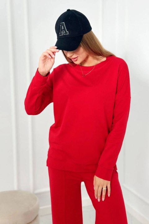 Komplet bawełniany Bluza + Spodnie z szeroką nogawką czerwony Komplet bawełniany Bluza + Spodnie z szeroką nogawką czerwony