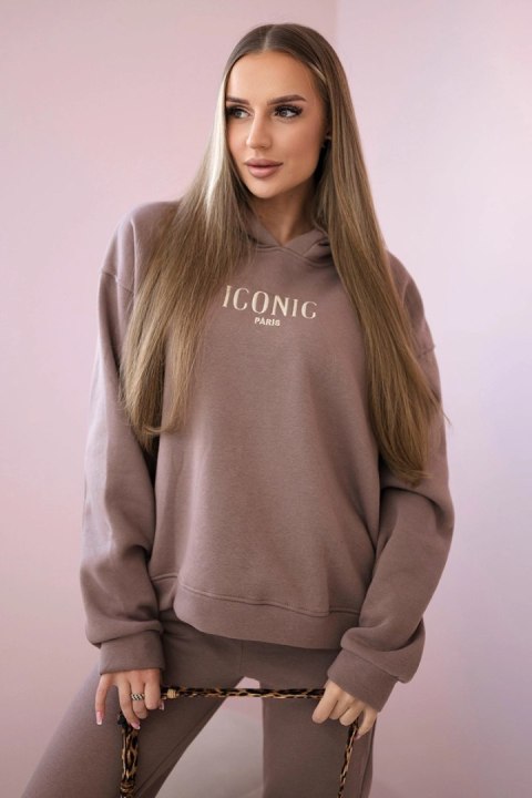 Komplet bawełniany ocieplany bluza z haftem + spodnie mocca Komplet bawełniany ocieplany bluza z haftem + spodnie mocca