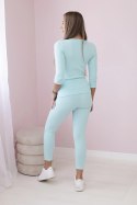Komplet prążkowany bluzka + legginsy miętowy