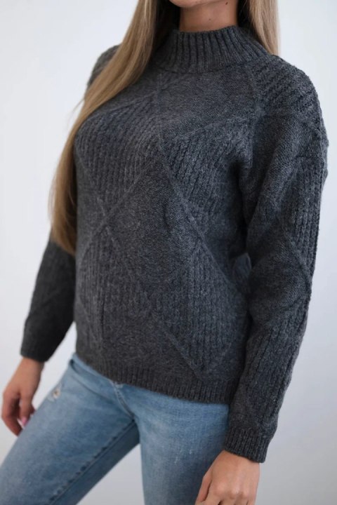 Sweter wkładany przez głowę w romby grafitowy Sweter wkładany przez głowę w romby grafitowy