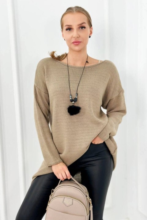 Sweter z naszyjnikiem ciemno beżowy Sweter z naszyjnikiem ciemno beżowy