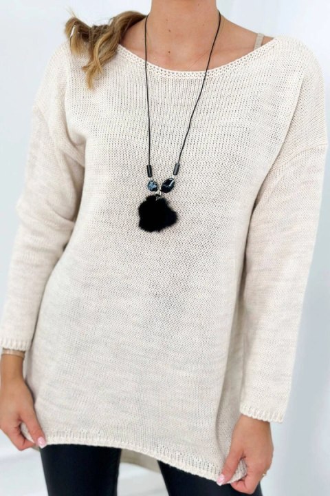 Sweter z naszyjnikiem jasno beżowy Sweter z naszyjnikiem jasno beżowy