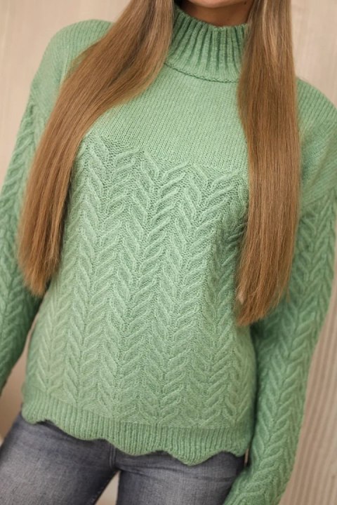 Sweter z ozdobną falbanką ciemno miętowy Sweter z ozdobną falbanką ciemno miętowy
