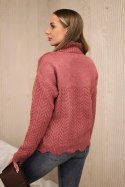 Sweter z ozdobną falbanką ciemny różowy