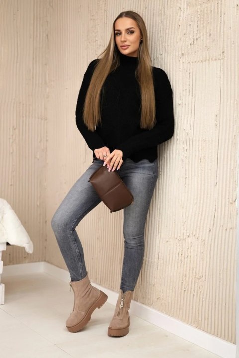 Sweter z ozdobną falbanką czarny Sweter z ozdobną falbanką czarny
