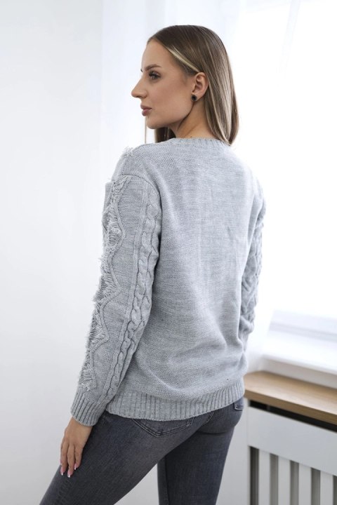 Sweter z warkoczowym splotem szary Sweter z warkoczowym splotem szary