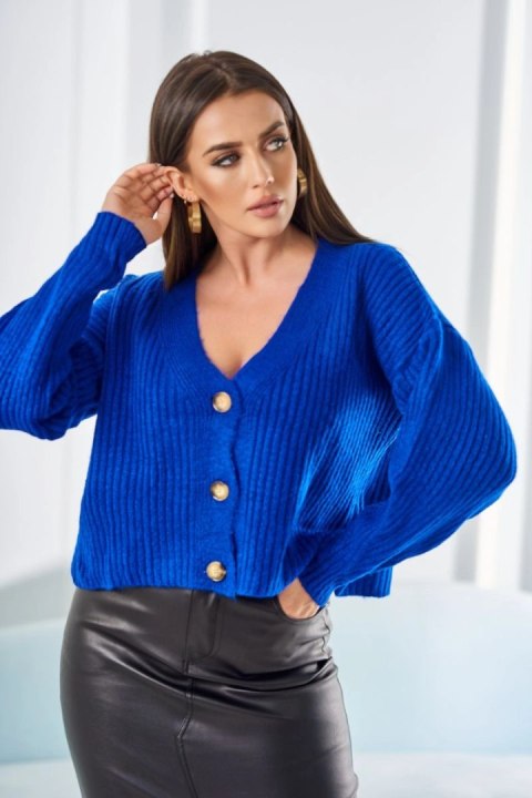 Sweter zapinany na guziki prążkowany chabrowy Sweter zapinany na guziki prążkowany chabrowy