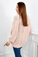 Sweter zapinany na guziki z bufiastymi rękawami pudrowy róż
