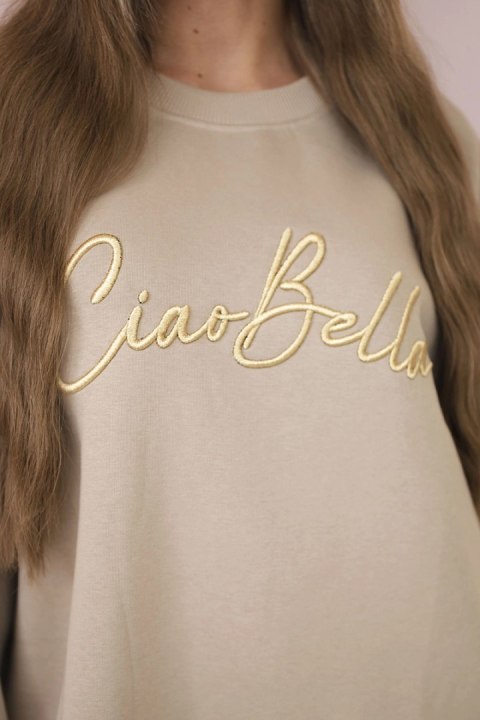Bluza ocieplana z napisem Ciao Bella jasno beżowa Bluza ocieplana z napisem Ciao Bella jasno beżowa