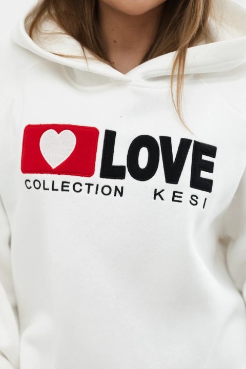 Bluza bawełniana ocieplana z kapturem Love ecru Bluza bawełniana ocieplana z kapturem Love ecru