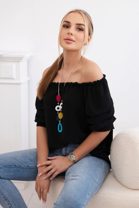 Bluzka hiszpanka z ozdobnym rękawem czarna Bluzka hiszpanka z ozdobnym rękawem czarna