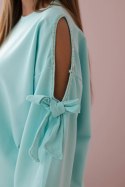 Komplet bluzy z kokardą na rękawach i legginsów miętowy