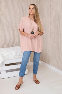 Bluzka oversize z wisiorkiem ciemny pudrowy róż
