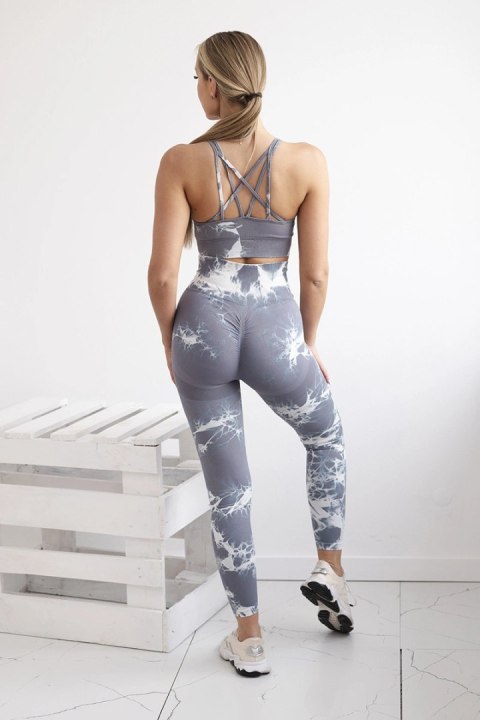 Komplet fitness top + legginsy push up szary + biały Komplet fitness top + legginsy push up szary + biały