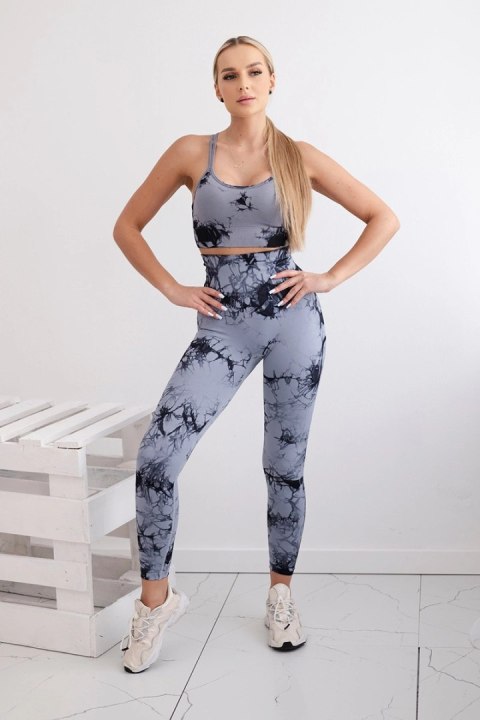 Komplet fitness top + legginsy push up szary + czarny Komplet fitness top + legginsy push up szary + czarny