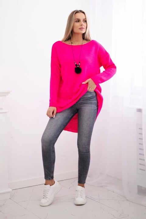 Sweter z naszyjnikiem różowy neon Sweter z naszyjnikiem różowy neon