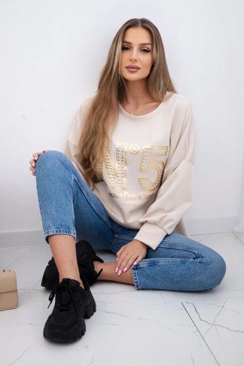 Bluza z nadrukiem masełko beżowa Bluza z nadrukiem masełko beżowa