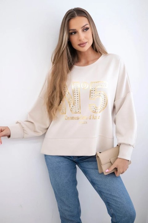 Bluza z nadrukiem masełko beżowa Bluza z nadrukiem masełko beżowa