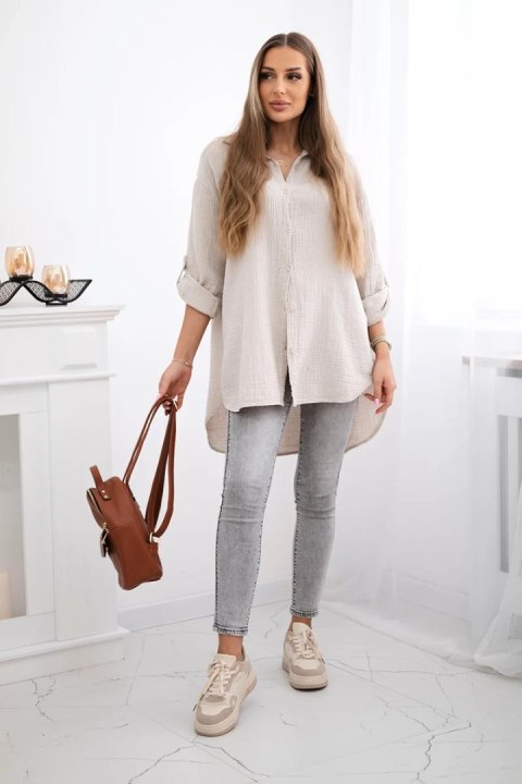 Koszula bawełniana muślinowa Plus Size beżowa Koszula bawełniana muślinowa Plus Size beżowa