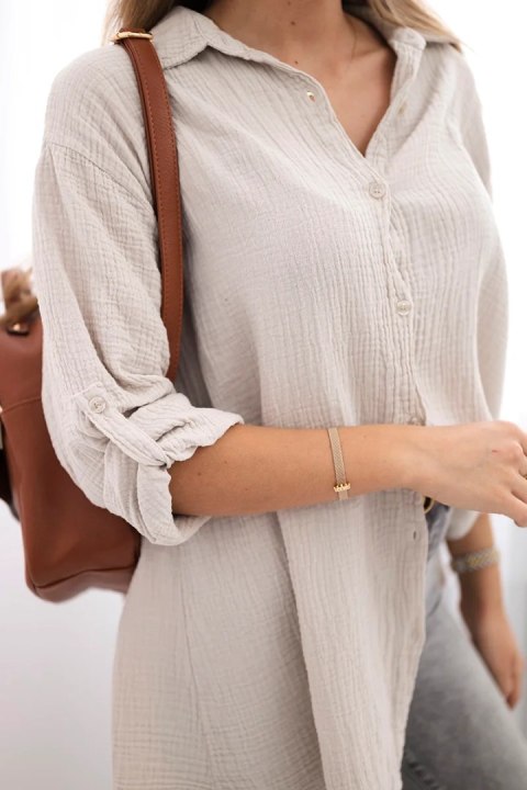 Koszula bawełniana muślinowa Plus Size beżowa Koszula bawełniana muślinowa Plus Size beżowa