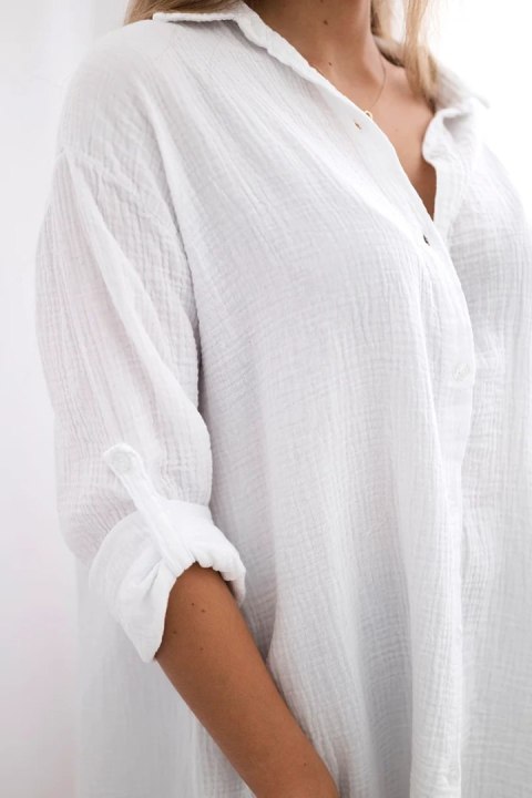 Koszula bawełniana muślinowa Plus Size biała Koszula bawełniana muślinowa Plus Size biała