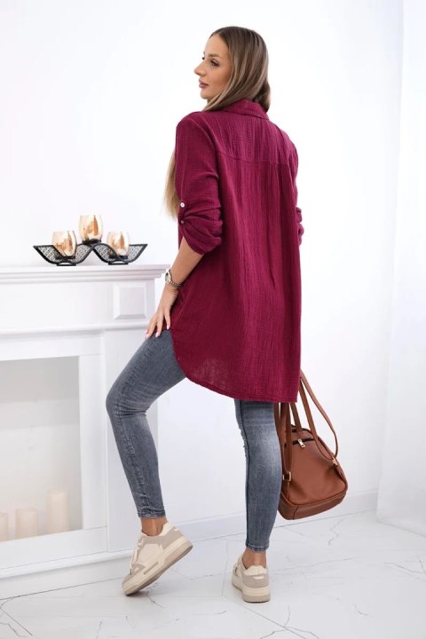 Koszula bawełniana muślinowa Plus Size bordowa Koszula bawełniana muślinowa Plus Size bordowa