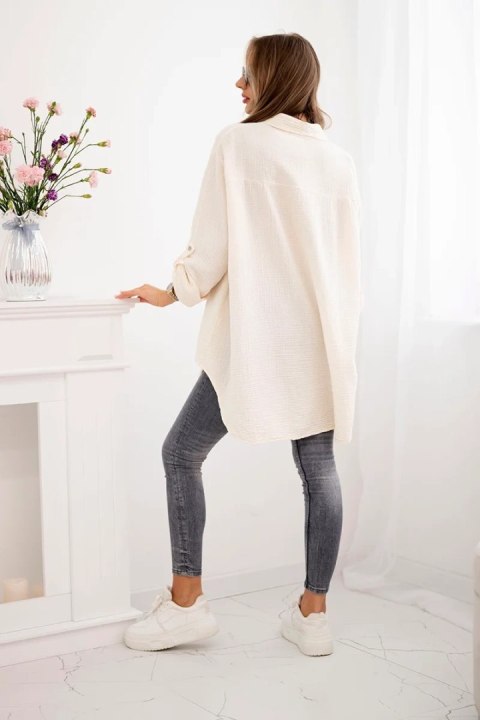Koszula bawełniana muślinowa Plus Size jasno beżowa Koszula bawełniana muślinowa Plus Size jasno beżowa
