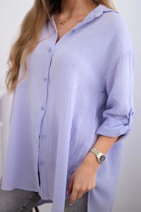 Koszula bawełniana muślinowa Plus Size jasno fioletowa Koszula bawełniana muślinowa Plus Size jasno fioletowa