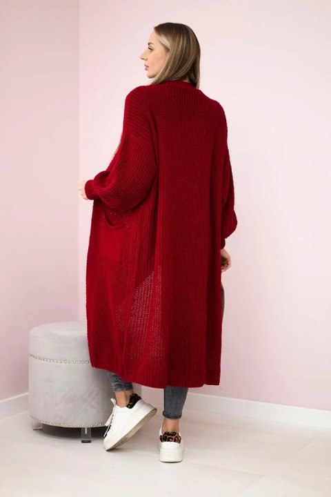 Sweter długi kardigan bordowy Sweter długi kardigan bordowy