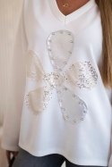 Bluza masełko z ozdobnym kwiatem ecru