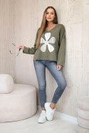 Bluza masełko z ozdobnym kwiatem khaki