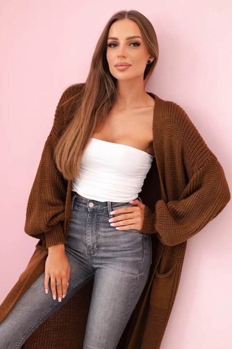 Sweter długi kardigan ciemny camelowy Sweter długi kardigan ciemny camelowy