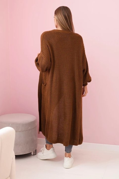 Sweter długi kardigan ciemny camelowy Sweter długi kardigan ciemny camelowy