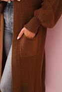 Sweter długi kardigan ciemny camelowy