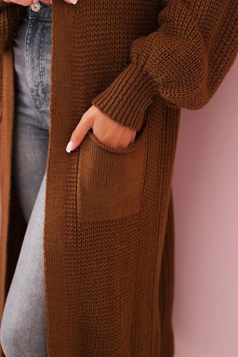 Sweter długi kardigan ciemny camelowy Sweter długi kardigan ciemny camelowy