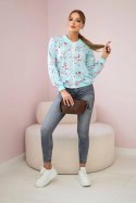 Bluza damska w kwiaty na zamek jasno miętowa