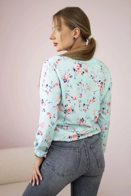 Bluza damska w kwiaty na zamek miętowa