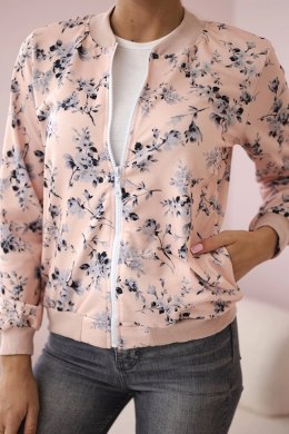 Bluza damska w kwiaty na zamek pudrowy róż