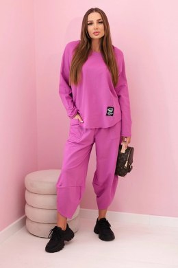 Komplet bawełniany bluza + spodnie bakłażanowy