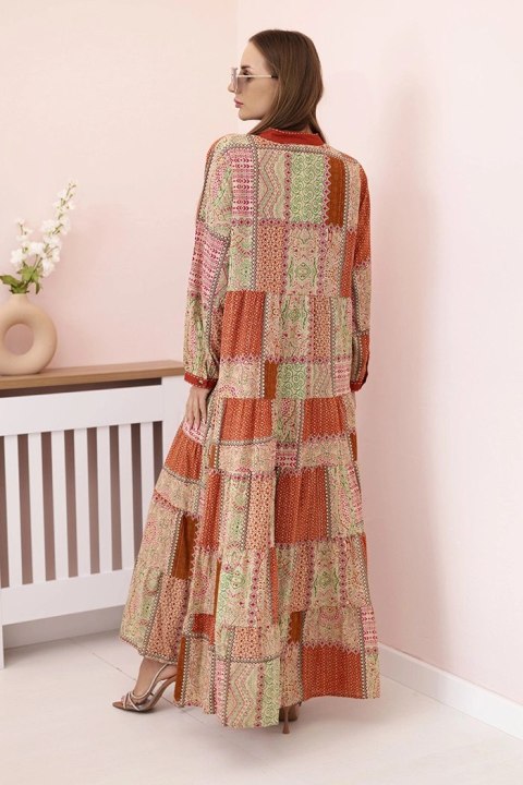Sukienka damska bawełniana z guzikami w stylu boho ruda Sukienka damska bawełniana z guzikami w stylu boho ruda