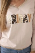 Bluza damska z napisem z cekinami beżowa