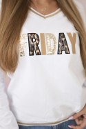 Bluza damska z napisem z cekinami biała