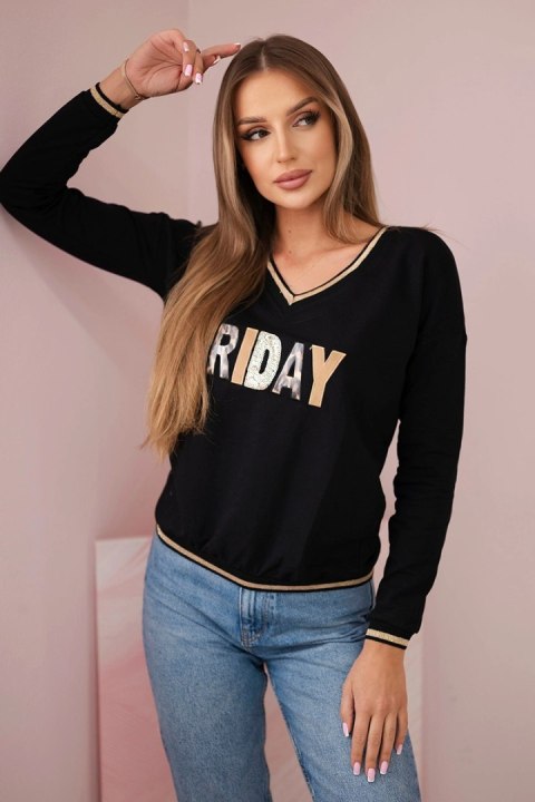 Bluza damska z napisem z cekinami czarna Bluza damska z napisem z cekinami czarna