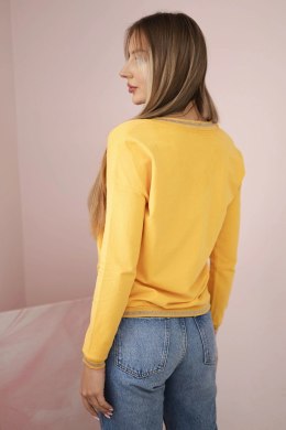 Bluza damska z napisem z cekinami musztardowa