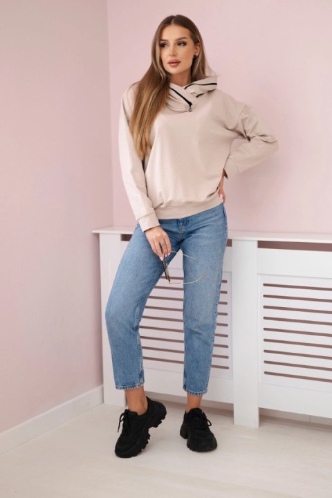 Bluza damska z zamkiem na kapturze beżowa Bluza damska z zamkiem na kapturze beżowa